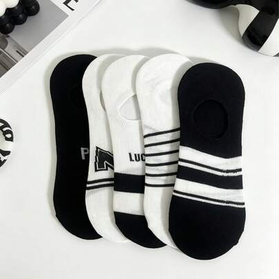 5双装无缝男女通用隐形低帮船袜，适合搭配平底鞋、运动鞋和高跟鞋