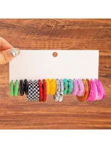 10pcs/40pcs Assorted Color Acrylic Resin C-Shape Hoop Earrings Set, Asymmetrical Colors - Colorful - View 13