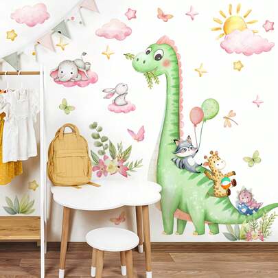 Hình dán tường hình khủng long màu hồng xanh lá cây, hình động vật rừng rậm, hình hoa, decal dán tường cho phòng ngủ, phòng chơi, lớp học, trang trí nhà cửa.