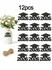1/12/24 piezas Decoraciones para Fiesta de Graduación 2026 - Etiquetas de Gorro de Graduación con Brillo, Centros de Mesa de Florero de Papel Colorido, Material de Papel, Adecuado para Centros de Mesa de Ceremonia de Graduación, Decoración de Fiesta de Graduación - Multicolor - Ver 17