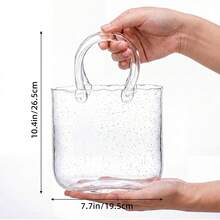 Tomnk Modern Clear Glass Purse Vase, Aesthetic Handbag Shape Flower Vase With Handle, Unique Table Centerpiece For Living Room Home Decor, Wedding Party & Ideal Gift - 無色 - 查看 4