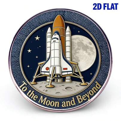 2D平面不锈钢航空航天主题胸针“奔向月球及更远”，男女通用个性化徽章，火箭和月球元素，创意设计别针，可装饰衣服、包包，时尚配饰，送给朋友、同事、情侣的独特礼物