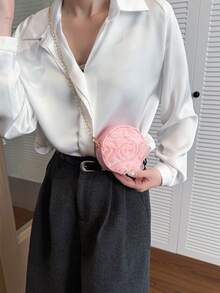 1pc Mesh Flower Crossbody Bag, Girl's Chain Small Round Shoulder Bag, Versatile For Daily Use - A - View 6