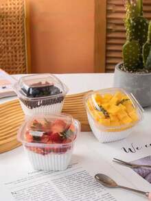 250ml Square Wooden Trifle Cup Cake Box, Mousse Tiramisu Packaging Box, Soy Milk Ice Cream Pudding Dessert Box - Transparent - View 3