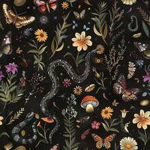 午夜森林壁纸，可移除蛇蝶花卉壁纸，适用于卧室、浴室，黑色植物墙贴，可撕贴花卉图案墙纸，适用于橱柜 - 1PC - 查看 12