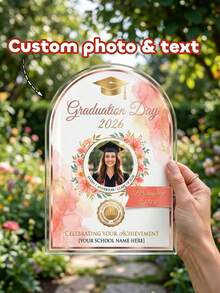 1 pieza Placa acrílica personalizada con foto y texto en forma de arco para graduación, adorno floral personalizado de graduación 2026 con foto, recuerdo de felicitaciones de graduación en oro rosa, decoración de fiesta de graduación, regalo de graduación único para ella y él, para graduados de escuela secundaria y universidad, centro de mesa de graduación, exhibición personalizada de foto de recuerdos de graduación - Multicolor - Ver 3
