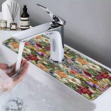1 Stück Blumenmuster Armaturenabdeckung, strapazierfähiges Polyester, schnell trocknend, leicht zu reinigen, geeignet für Küche und Badezimmer, einfache Installation, tägliche Dekoration, Geschenk, Badezimmermatte, strapazierfähige Armaturenabdeckung, Armaturenzubehör - Verschiedenfarbig - Übersicht 3