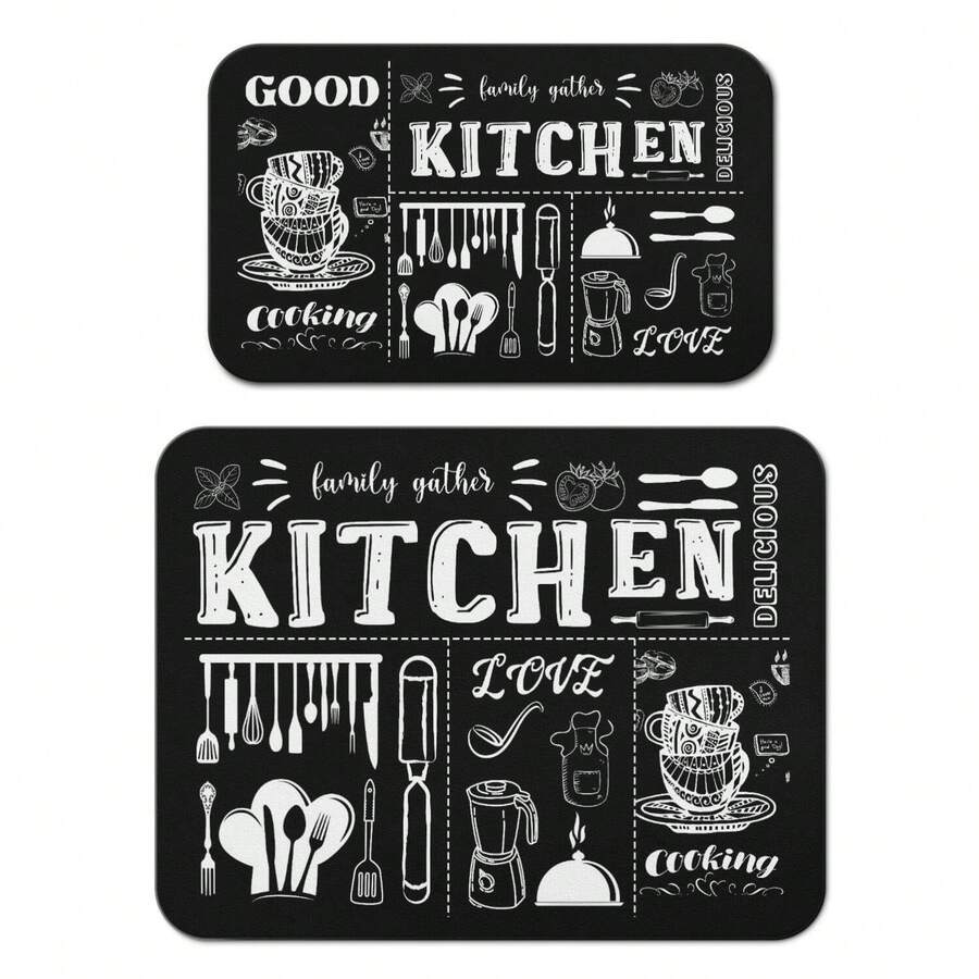 1pc Retro Cooking Themed Kitchen Print Mat For Sink Area, Kitchen Hall & Home Desktop - Super Oil Stain Resistance & Non-Slip Backing Structure, Low Maintenance Easy Clean, Stylish Chalkboard Appearance, Suitable For All Kitchen High-Frequency Counter Scenes - View 1