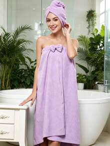 1 Bộ Khăn Tắm + Mũ Tắm, Bộ Đồ Dùng Phòng Tắm, Khăn Tắm Sợi Siêu Mềm, Mũ Sấy Tóc Màu Tím, Bộ Mũ Tam Giác, Bộ Khăn Tắm, Bộ Áo Choàng Tắm Sợi Siêu Mềm - Nhiều màu - Xem 14