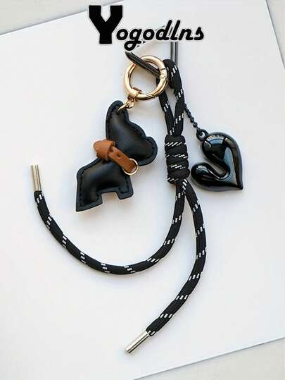 Yogodlns New Fashion French Bulldog Tassel Key Chain Women Cute KeyChain Bag Accessory PU Leather Car Key Ring Pendant Leather Puppy Dog Keychain For Women Ornament Creative Rope Pendant Friends Bag Pendant Gift