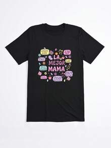 Camiseta Negra La Mejor Mama con Flores y Frases para Mamás - Negro - Ver 2