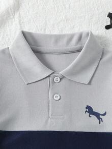 4-12岁男童夏季polo衫，休闲轻便拼接印花短袖T恤 - 彩色 - 查看 3