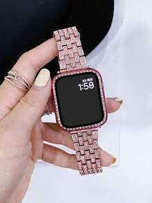 一套星空粉色金属表带和表壳，兼容 38mm、40mm、41mm、42mm、44mm、45mm、46mm、49mm，闪亮奢华优雅的钻石粉色表带和粉色一体式屏幕保护膜表壳，兼容 Ultra 3/2/1/SE/S11/S10/S9/S8/S7/S6 - 粉色 - 查看 4
