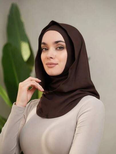 1pc Women's Solid Color Balaclava Ski Mask Neck Warmer Elastic Headband Turban, Breathable Comfortable Stretchy Wide-Brim Sweat-Absorbent Multifunctional Sports Headwear, Minimalist Fashion Scarf, Hood And Matching Headband In One