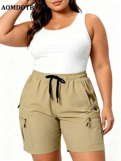 大码女式休闲工装裤，多拉链设计，时尚纯色基础款长裤，适合日常穿着。户外运动短裤，女士夏季下装