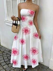 Vestido bandeau con cintura ceñida y estampado de lunares, estilo vacacional - Multicolor 5 - Ver 6