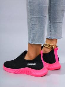 Giày thể thao nữ casual thời trang mùa xuân mới, thoải mái, thoáng khí, nhẹ, chống trơn trượt. - Đen và đỏ - Xem 6