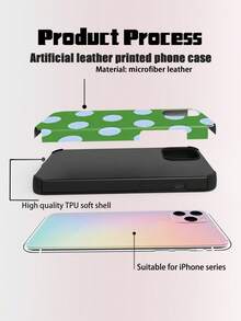 Una elegante funda para teléfono que no incluye cordón ni soporte. Funda de cuero para teléfono con diseño de lunares minimalistas y bonitos, 1 pieza, estampado de lunares blancos y negros, funda de cuero suave con impresión, estilo boho minimalista francés y moderno, compatible con/S24 Ultra, 17 Pro/16 Pro/12 Pro/13/14 Plus/15 Pro/16 Pro, 11/13 Pro Spring. - Verde - Ver 2