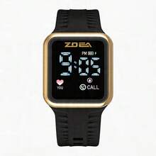 ZOEA Men's LED Touchscreen Watch, Waterproof Silicone Strap, Sporty And Casual Design - Cangkang emas sabuk hitam - View 2