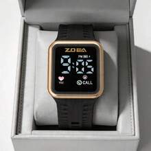 ZOEA Men's LED Touchscreen Watch, Waterproof Silicone Strap, Sporty And Casual Design - Black Belt Rose Gold Case - View 5