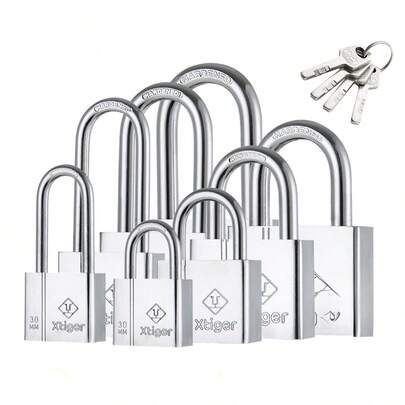 Ổ khóa bằng thép không gỉ chịu lực cao, kích thước nhỏ gọn, thích hợp cho nhà cửa, tủ đựng đồ, hành lý, chống thấm nước và chống gỉ, chống trộm, kèm 4 chìa khóa.