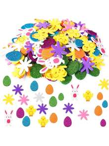120/240pcs Easter Foam Stickers - Includes Designs Of Eggs, Rabbits, Chicks And Flowers, Suitable For Crafts, Greeting Cards And Home Party Decorations. Can Be Applied To Plastic, Glass, Fabric, Metal And Ceramic Surfaces, Spring Party DIY Decor - A - View 1