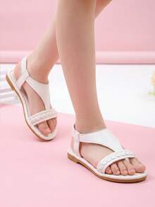 1 đôi dép xăng đan thời trang trẻ em, dép xăng đan đế bằng màu trắng cho bé gái, dép xỏ ngón đế bằng dệt kim, đế chống trơn trượt và chống mài mòn, thích hợp cho các hoạt động mùa hè, tiệc tùng, họp mặt, liên hoan, kỳ nghỉ, du lịch giải trí. - trắng - Xem 2