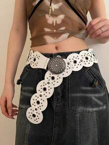 1 pieza Accesorio de estilo bohemio con diseño hueco plateado para mujer, cinturón de vaquera occidental, combinado con cinturón de cuero y metal negro, adecuado para vaqueros, Halloween, fiestas, galas, conciertos - Cinturón de accesorios de plata - Ver 17