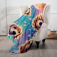 1件可爱金毛犬印花毯，柔软法兰绒毯，梦幻小狗舒适毯，适合家居和宠物 - 彩色 - 查看 8
