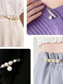 4 chiếc ghim cài áo ngọc trai, phù hợp cho quần áo nữ/bé gái, váy, quần tây, chân váy, áo khoác cardigan, ghim cài áo ngọc trai giả dùng để nối dài ống quần (không kèm thẻ). - gói7 - Xem 3
