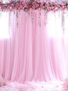 28pcs/4 Sets Pink Wedding Tulle Curtains, Hanging Sheer Curtains, Wedding Curtain Voile, Party Backdrop Decor, Stage Decor Tulle (With Clips), Wedding Accessories, Bridal Shower Party, Birthday Bridal Shower Photo Booth Photo Background, Perfect For Wedding, Birthday, Engagement And More Indoor/Outdoor Events - Pink - View 6