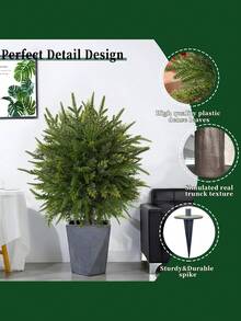 Artificial Christmas Cedar Tree With Ground Stake, Traditional Cedar Pine Cone Ground Stake, UV-Resistant Artificial Cedar Tree, Artificial Plants And Shrubs For Indoor And Outdoor Porch And Garden. Christmas Decoration, Artificial Plants (Boxed Packaging). - Multicolor - View 9