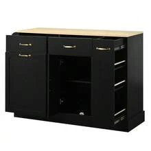 Modern Sideboard With Various Drawers, Buffet Cabinet With Waste Bin Compartment And External Spice Rack For Dining Room, Living Room And Kitchen (Black) - Black - View 9