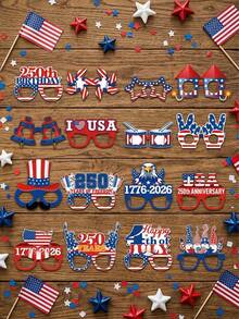 16pcs 250th Anniversary American Patriotic Party Decorative Glasses, 250th Anniversary Themed Paper Glasses, American Patriotic Themed Photo Booth Props Frame, Independence Day Memorial Decorative Gifts - Independence Day Paper Glasses - View 5