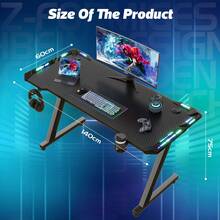 Gaming Desk, 80/120/140/160cm Gaming Table, Ergonomic Gamer Table Ergonomic PC Computer Table Stable Table With Cup Holder Black - Black - View 8