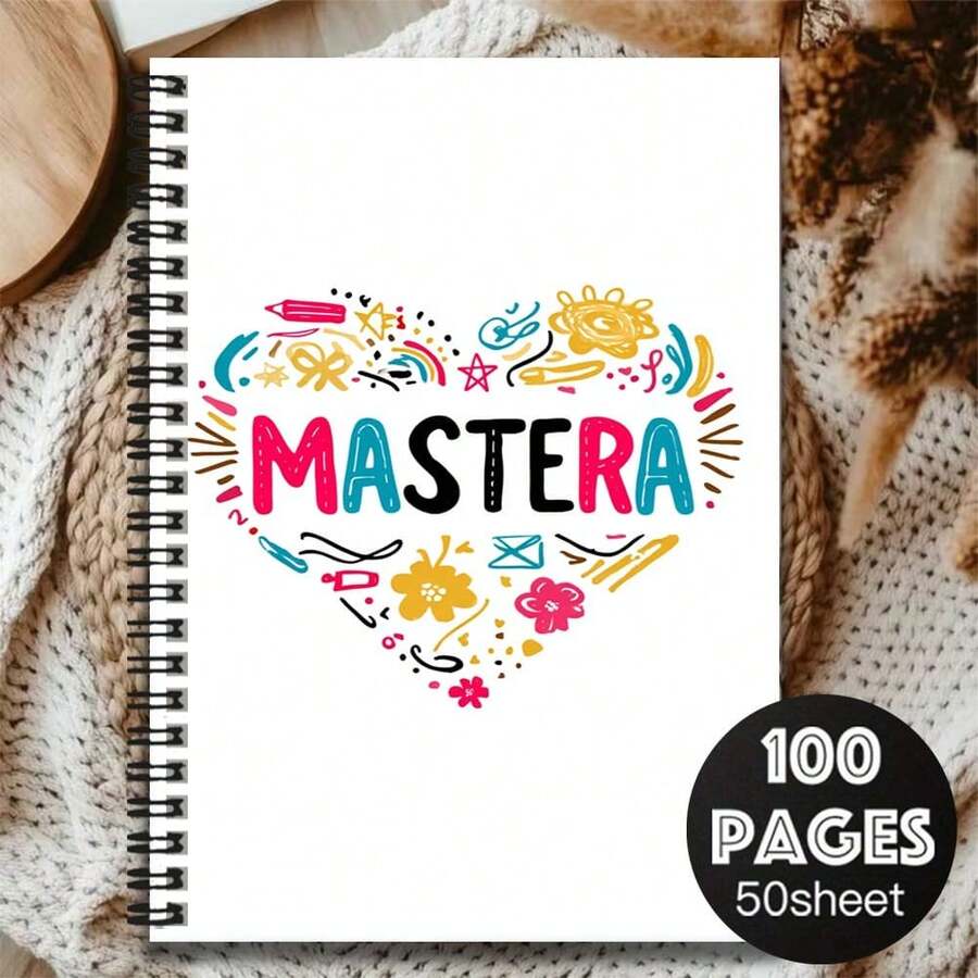 1pc Cute Hand-Drawn Heart Pattern Spiral Notebook, 100 Page High Capacity, 50 Sheets. Suitable For Work Records, Study Notes, School Daily Use. Thoughtful Gift For Graduation, Birthday, Also For Diary Writing, Daily Planning, Memo Use, Making Writing More Fun! - T - View 1