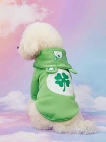 Care Bears X PETSIN 1件装爱心熊宠物连帽衫，可爱3D立体耳朵印花装饰，绿色加厚保暖舒适宠物连帽服 - 綠色 - 查看 1