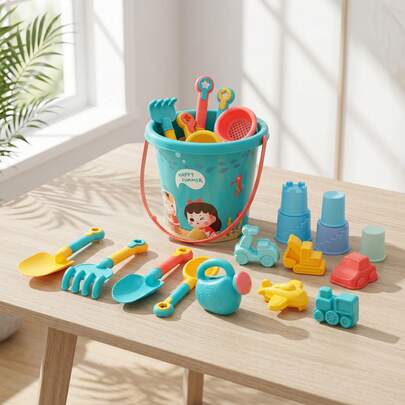 Bộ đồ chơi bãi biển dành cho thanh thiếu niên gồm 18 món - Đồ chơi cát nhiều màu sắc, bao gồm xô, xẻng và bộ xây lâu đài cát - Hoàn hảo để tận hưởng niềm vui mùa hè tại bãi biển hoặc sân sau, Phụ kiện bãi biển