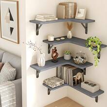 Tomnk 4/5pcs Corner Floating Shelves, Bookshelves, Rustic Wood Wall Mounted Corner Shelf, Wall Decor, Room Decor, For Bathroom, Kitchen, Bedroom, Home Decor, Laundry Room, Living Room, Spring Decor - 彩色 - 查看 8