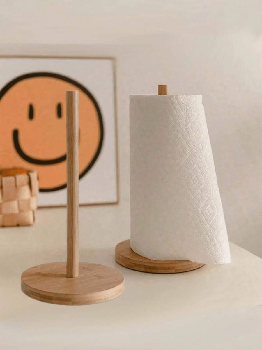 1 pieza Soporte para caja de pañuelos de bambú, dispensador de película adherente sin instalación, estante para toallas de papel, estilo japonés ahorrador de espacio multifuncional, almacenamiento versátil para cocina, baño, encimera y escritorio, regalo para organizadores del hogar - Multicolor - Ver 1