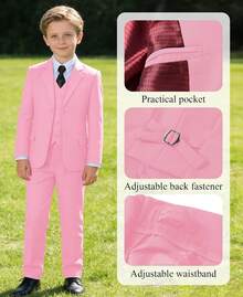 2026 Boys 5-Piece Formal Suit Set, Kids Wedding Communion Easter Tuxedo, Jacket Vest Pants With Shirt And Tie, Gentleman Formal Outfit - màu đen - Xem 4