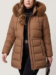 Women's Plus Size Lined Bobojaco Jacket With Hood And Faux Fur Lining, Long Sleeves, Winter - Rỉ Nâu - Xem 6