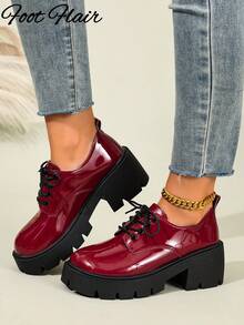 Giày cao gót đế dày kiểu Mary Jane Foot Flair dành cho nữ, quai ngang mắt cá chân, phong cách Y2K Goth Lolita Oxford cổ điển, thoải mái, phù hợp với đồng phục học sinh, size nhỏ hơn 1 size. - Đỏ - Xem 6