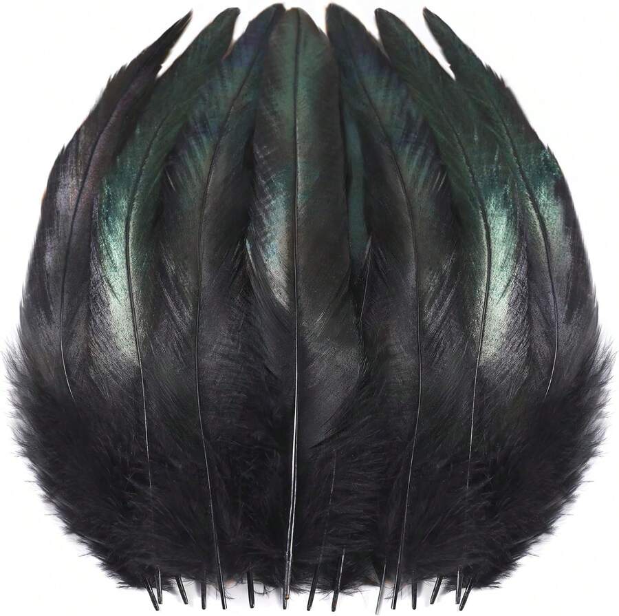 SOGUGOM Black Rooster Tail Feathers - 200 Pcs 5-7 Inch Craft Feathers Bulk For Craft Projects, Halloween, Hats And Cocktail Table Centerpieces(Black) - Màu A - Xem 1