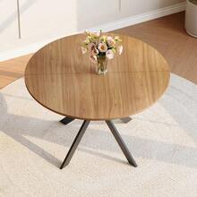 Modern Round Dining Table With Walnut Finish, Made Of MDF – Black X-Frame, Dining Table For Kitchen And Living Room, 110 Cm In Diameter. - Natural Color - View 3