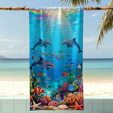 1pc Underwater World Dolphin & Coral Beach Towel, Super Soft Microfiber Extra Large Beach Blanket, Super Absorbent Bath Towel, Suitable For Travel, Swimming Pool, Diving, Surfing, Yoga, Camping, Available In Multiple Sizes, Beach Accessories - Dolphin - View 4