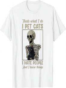 Camiseta con dise?o de calavera y gatito con esqueleto para gatos - Blanco - Ver 1