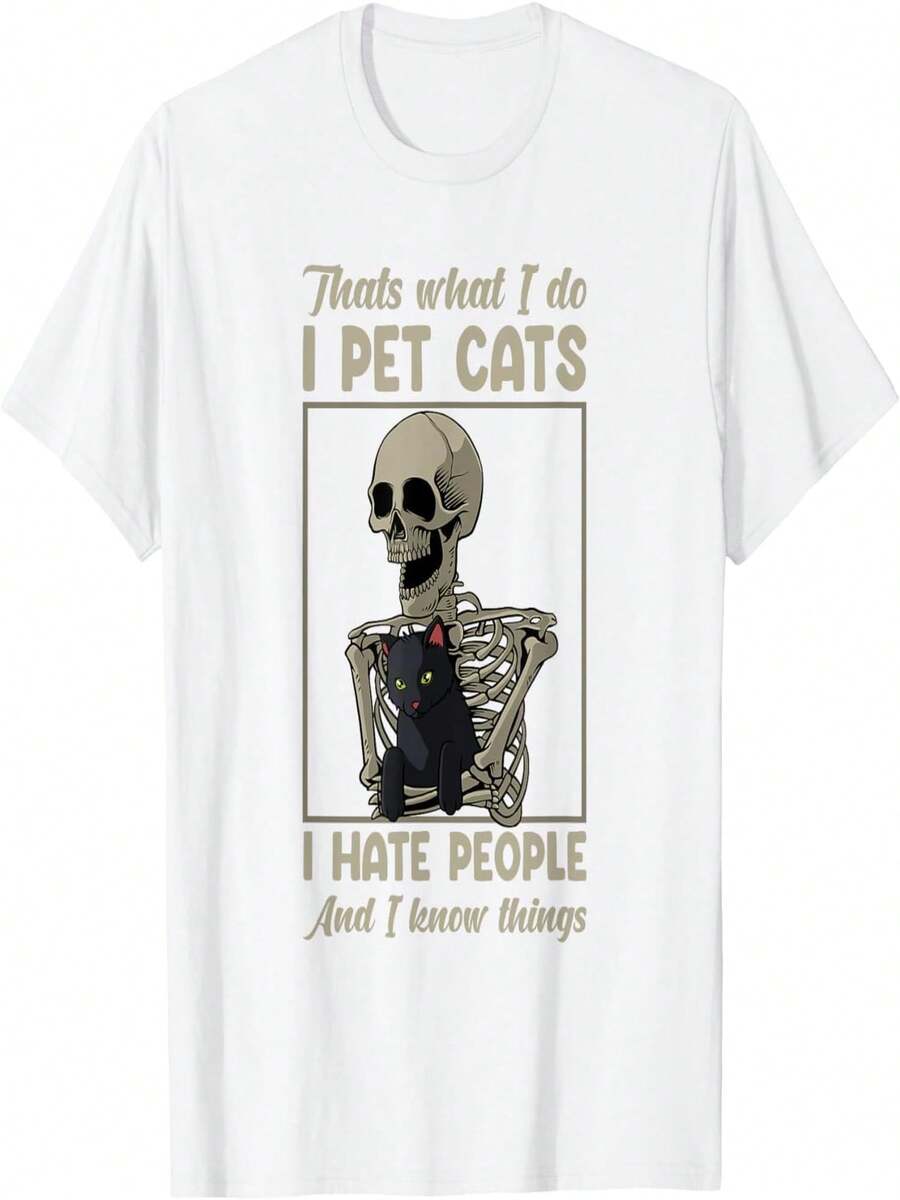 Camiseta con dise?o de calavera y gatito con esqueleto para gatos - Blanco - Ver 1