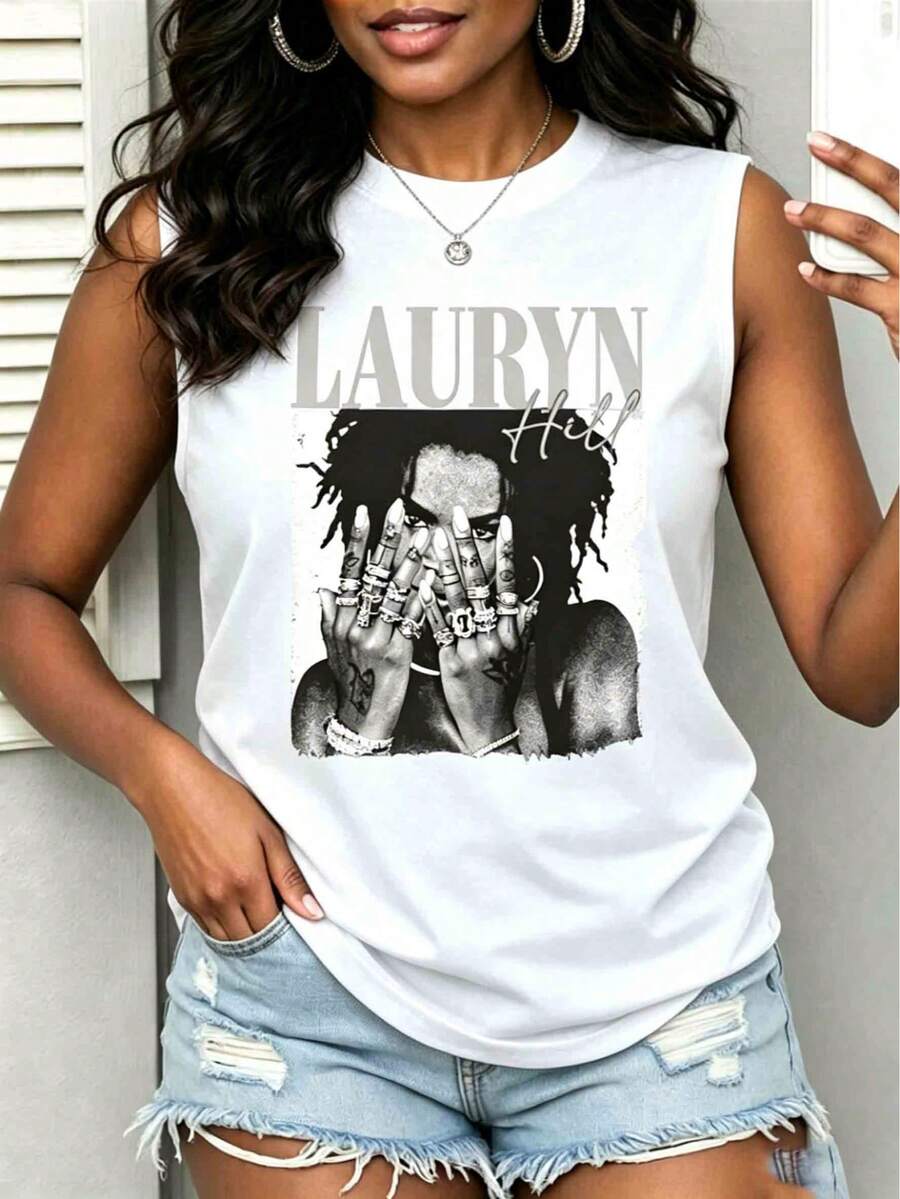 Women's Cute Print Tank Top, Casual Sleeveless Tops, Western Outfits For Women, Going Out Tops, Vintage Style Summer Tops - trắng - Xem 1