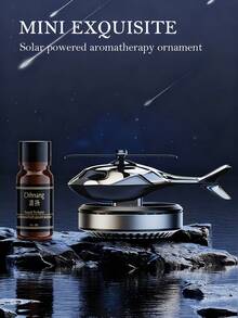 Cool Solar Powered Helicopter Creative Car Air Freshener - 2-In-1 Essential Car Decor Accessory, Combining Car Decoration And Aromatherapy. Features Rotating Blades Function, Available In 5 Colors. Set Includes Essential Oil, Wooden Aromatherapy Chip And Dropper. Ideal Gift For Men And Car Enthusiasts. - A - View 6
